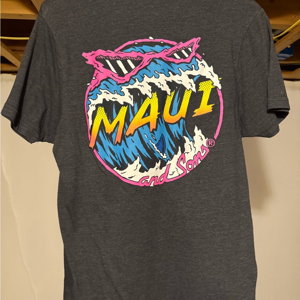Maui and Sons Charcoal Tee with Vibrant Logo